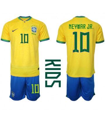 Lacne Dětský Futbalové dres Brazília Neymar Jr #10 MS 2022 Krátky Rukáv - Domáci (+ trenírky)